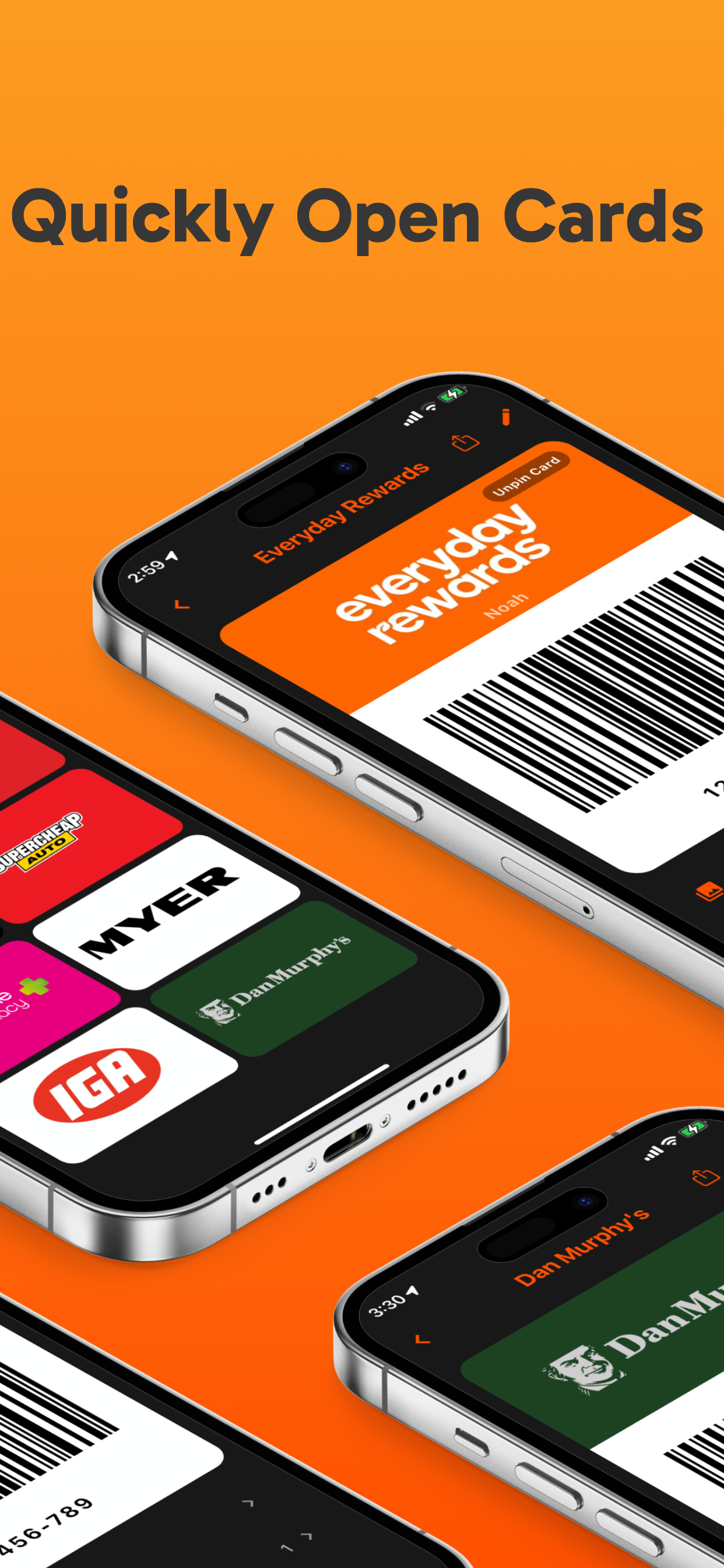 SupaCards card detail view with barcode display
